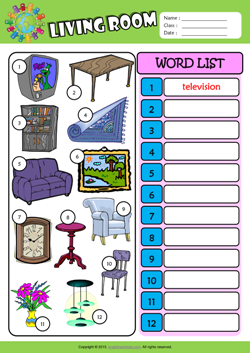Living Room ESL Printable Worksheets For Kids 3